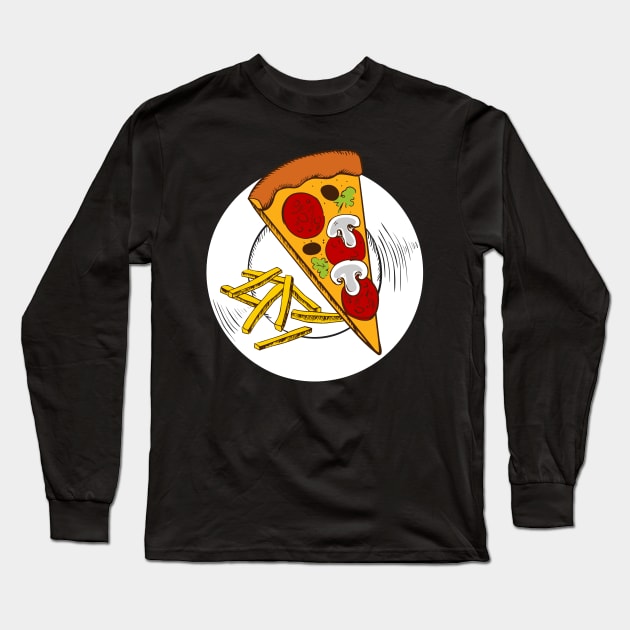 Sketched Pizza and Fries Long Sleeve T-Shirt by InkyArt